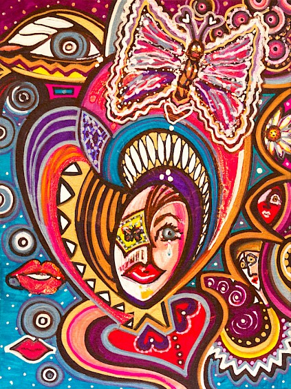 butterfly face hearts colorful original artwork